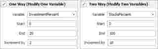 Blocksim sample - configuration of sensitivity analysis page for investment and saving portion