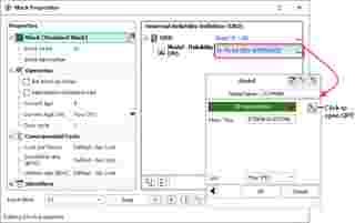 suporte blocksim Block Properties Window and Model Wizard (inset)