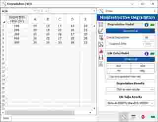 Degradation folio with data and results